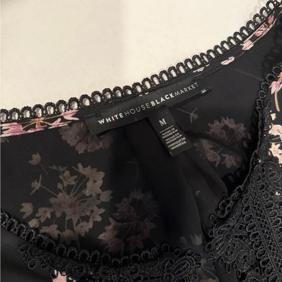 White House Black Market Black Floral Sleeveless Top - Picture 3 of 8